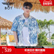 珊海漫步 蓝色满印印花时尚 BOYLONDON春季 情侣款 短袖 衬衫 外套