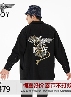 BOYLONDON潮牌上衣男女同款春季个性牛仔长袖衬衫外套N488010