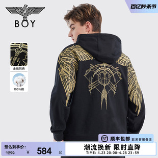 BOYLONDON秋季 男女同款 强弩在势 烫金刺绣哥特连帽卫衣N04004