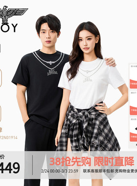 BOYLONDON潮酷链条老鹰图案短袖2026春夏情侣款凉感T恤N01914