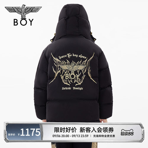 【涅槃之火】BOYLONDON冬情侣款哥特黑色短款连帽羽绒服N28047