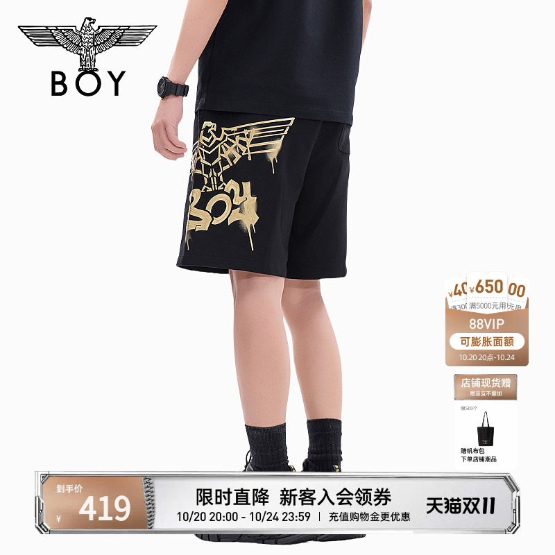 BOYLONDON夏季男女同款经典老鹰烫金百搭潮牌短裤N14800
