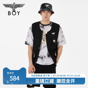 春夏工裝 BOYLONDON潮牌情侶款 外穿寬松休閑黑色馬甲N24001