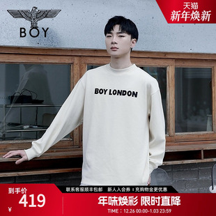 BOYLONDON春秋情侣款 T恤N00008 上衣字母印花宽松米白色长袖