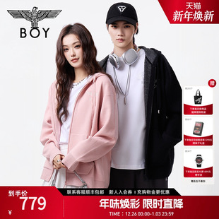 毛衣外套N64901 BOYLONDON春情侣撞色针织连帽开衫 樱粉丽人