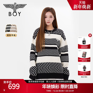 宽松学院套头毛衣N60007 条纹时尚 冬男女同款 长袖