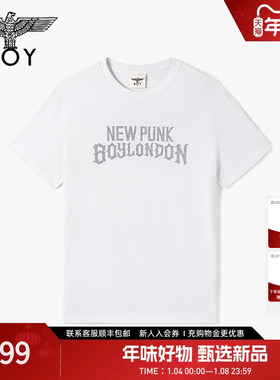 BOYLONDON潮牌简约白色圆领透气纯棉短袖春季男女同款T恤N01304