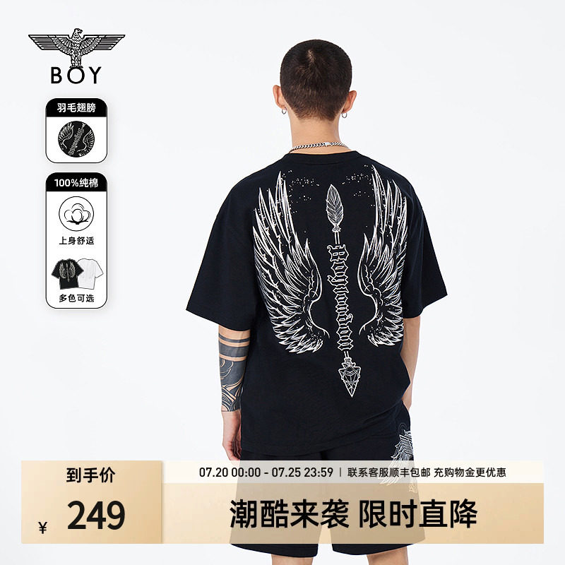 【神凰羽翼】BOYLONDON夏季T恤潮流羽毛翅膀时尚短袖上衣N01803 - 实物图