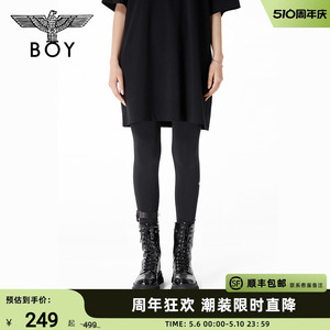 BOYLONDON潮牌女士长裤LOGO印花弹性修身显瘦黑色打底裤W16001