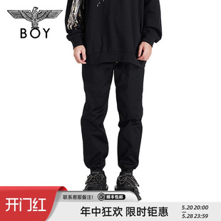 情侣款 BOYLONDON潮牌梭织长裤 黑色老鹰小标宽松束脚长裤 秋ND2008