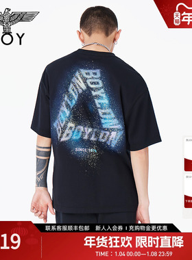 【魔法星辰】BOYLONDON夏男女同款珠光闪粉烫钻T恤N01002