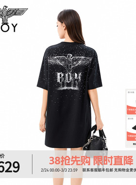 BOYLONDON时尚繁星潮牌黑色宽松T恤裙2026年春夏女连衣裙W17901