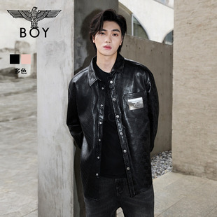 BOYLONDON潮流粉仿皮立体字母印花衬衫2026年春季男女外套N21900
