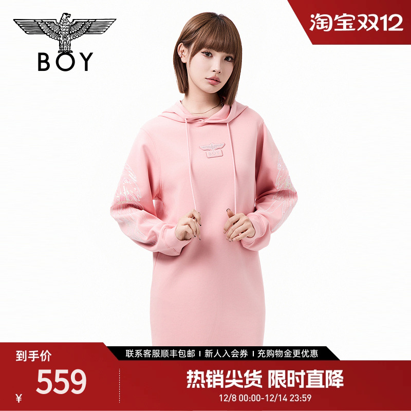 【流光镜影】BOYLONDON秋季女士连衣裙休闲连帽长袖卫衣裙W17907