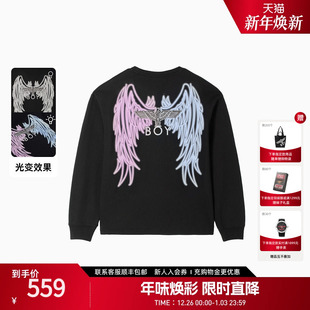 BOYLONDON春情侣卫衣套头圆领日常休闲光变翅膀印花上衣N03912