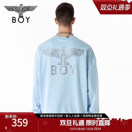 BOYLONDON春季男女同款潮牌烫钻休闲宽松套头圆领长袖卫衣N03902