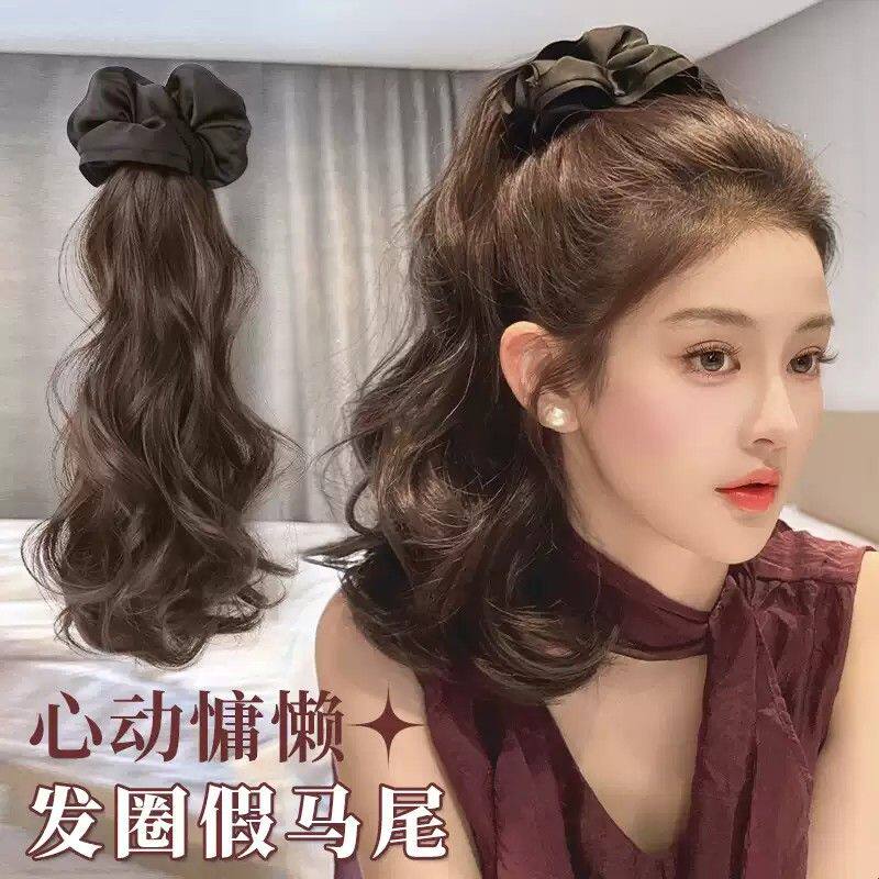 卷发高马尾假发女高级感黑色发圈抓夹仿真发轻盈增发大波浪假辫子