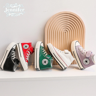 儿童鞋子2025新款女童布鞋一脚蹬幼儿园宝宝男童魔术贴高帮帆布鞋