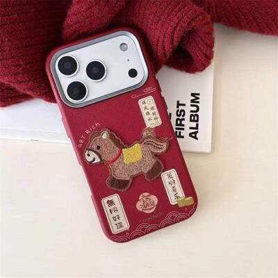 无品牌/春节刺绣红马用iPhone17PROM适AX过年1手机壳新款1P7RO/5高级14