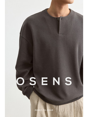 OSENS男装3D斜纹提花肌理男士上衣半开襟圆领T恤25新款亨利领卫衣