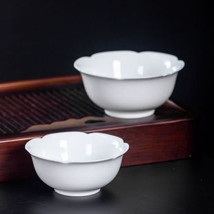 美学餐具仿宋白玉瓷芙蓉葵口碗宋宴家用米饭碗新中式 宋式 陶