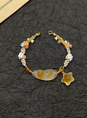 桂花乌龙手链新中式【逐秋·桂花树上桂花猫】星星编织手链轻奢小