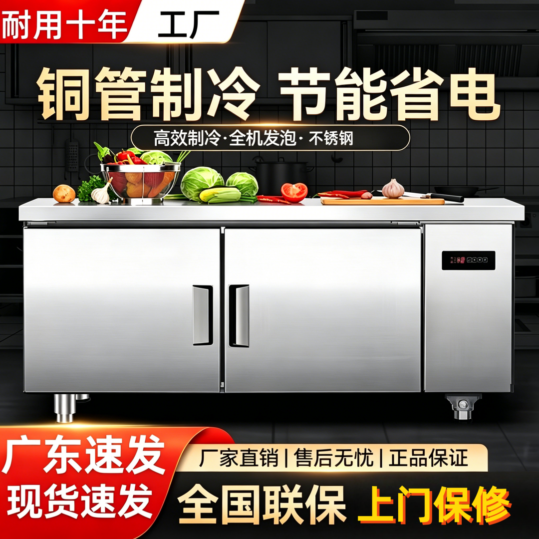 工作台冰柜不锈钢冰箱冷藏冷冻厨房商用双温铜管平冷柜饭店操作台