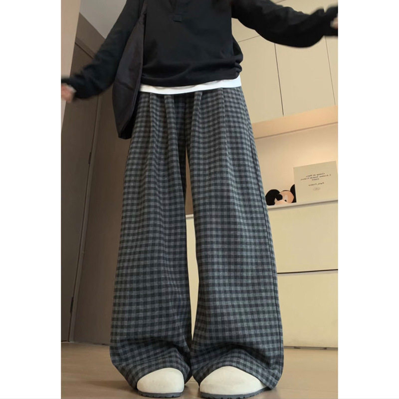 毛呢格子裤子女春秋2026新款显瘦