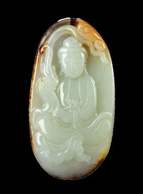 和田玉籽料观音吊坠男女情侣款