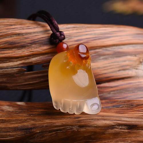 冰种俏色玉髓脚丫吊坠情侣宝宝款