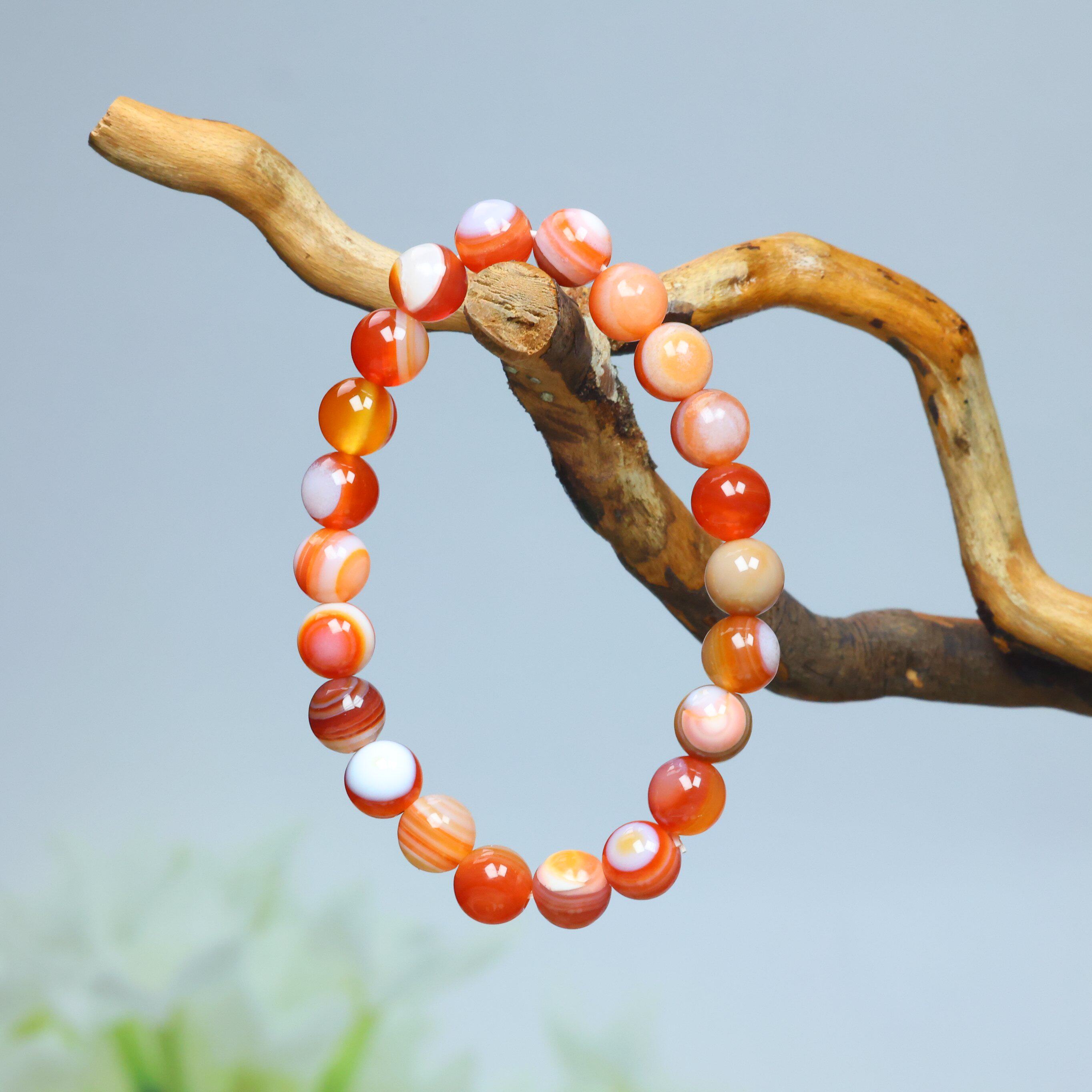 精致浅红缠丝眼睛玛瑙条纹手串女生万事如意时尚饰品礼物送妈妈