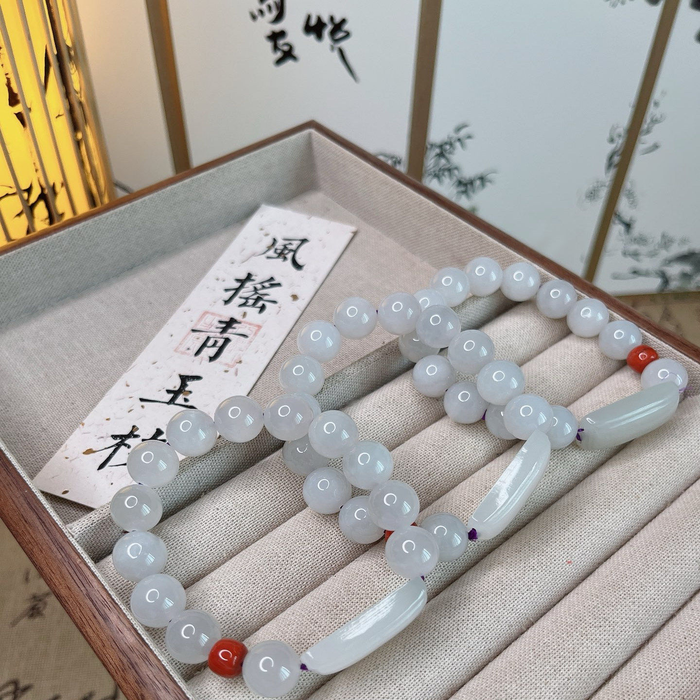 烟紫色和田玉手串女生小众饰品款