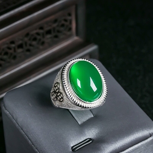 天然冰种帝王绿阳绿玉髓925男款活口可调节戒指时尚大气礼物款
