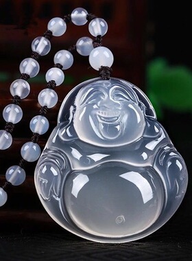 冰种玉髓笑佛弥勒佛吊坠情侣礼物