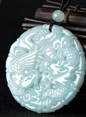 A货翡翠龙凤圆牌吊坠情侣礼物款