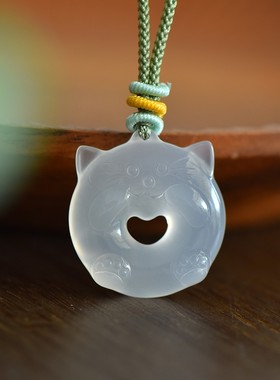 高冰玉髓招财猫挂件女生项链配饰