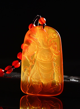 冰种黄玉髓关公牌吊坠情侣礼物款