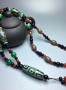 三眼配九眼天珠男女情侣百搭项链