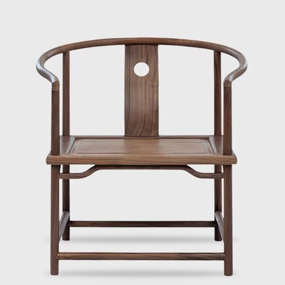 新中式圈椅围椅老榆木明式椅子胡桃色木质茶椅子半圈椅实木三件套