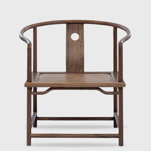 新中式圈椅围椅老榆木明式椅子胡桃色木质茶椅子半圈椅实木三件套