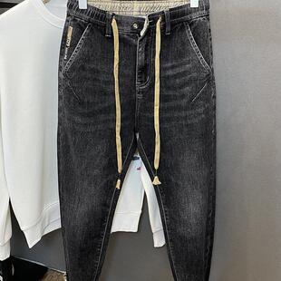 松紧腰牛仔裤男2025春秋新款微锥弹力小脚裤百搭舒服修身长裤子潮