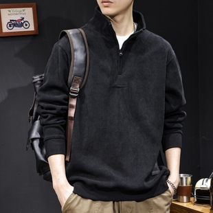 秋冬季新款半拉链立领男士加绒卫衣2025高端美式潮牌痞帅休闲外套
