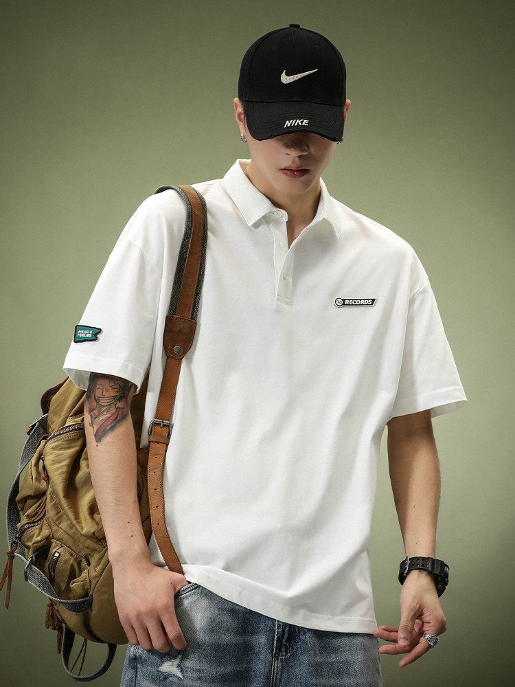 重磅白色纯棉短袖POLO衫男夏季宽松青年保罗冰丝美式设计感T恤潮