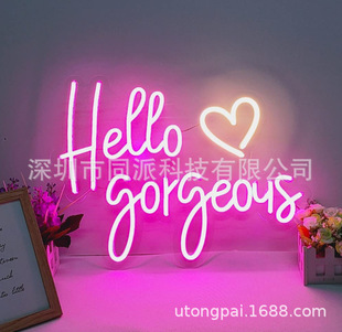 USB款新品跨境亚马逊发光霓虹灯hello gorgeous生日happybirthday