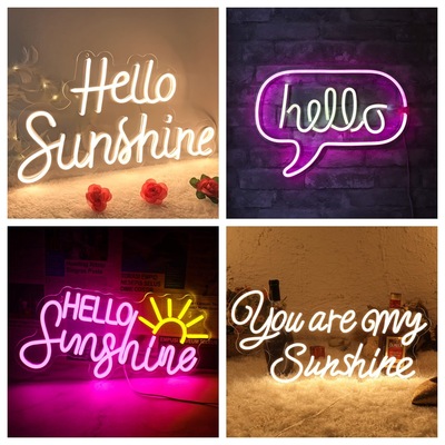 外贸亚马逊LED霓虹灯hello sunshine发光字装饰墙壁布置夜灯