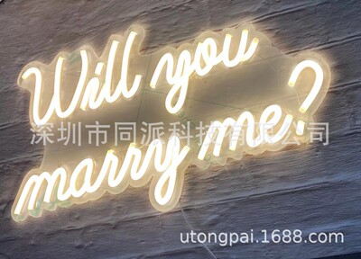 插电款求婚布置创意用品婚礼创意氛围灯marry me生日灯发光霓虹灯
