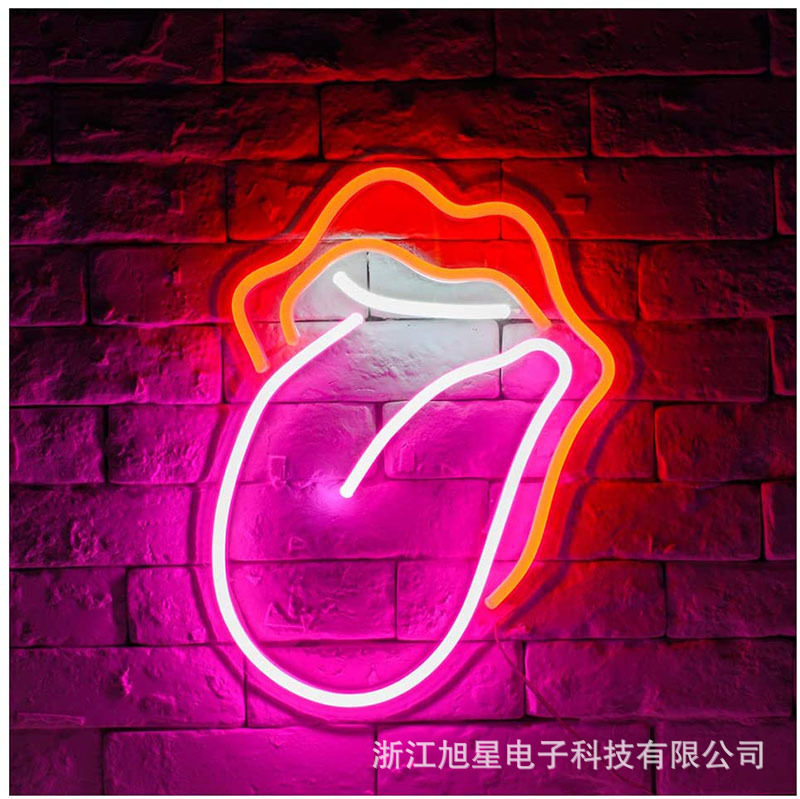 新款LED霓虹灯夸张嘴唇室内酒吧装饰灯亚克力广告牌
