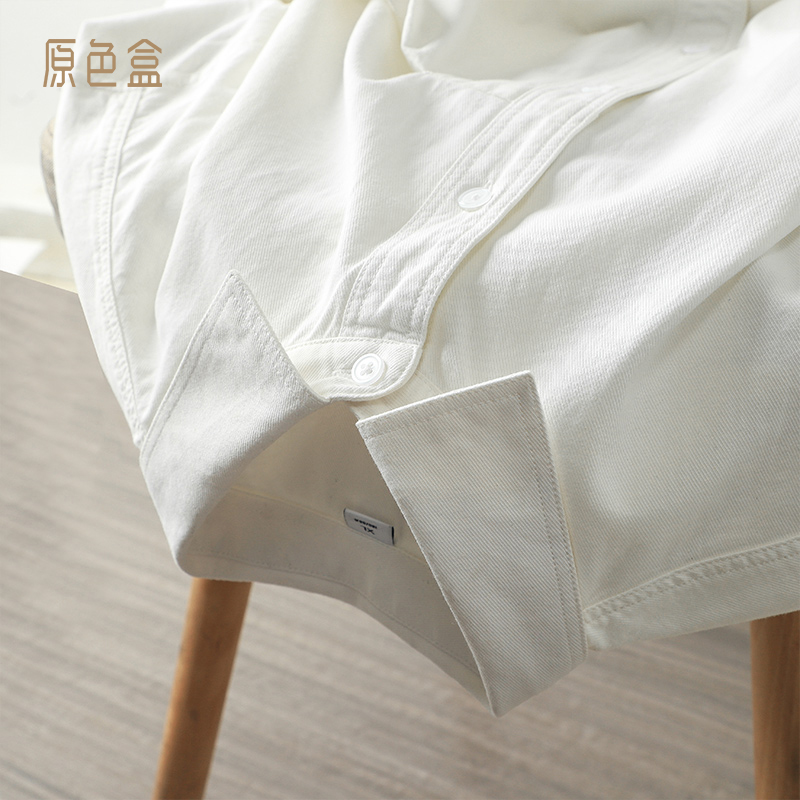 美式重磅纯棉短袖衬衫纯色衬衣
