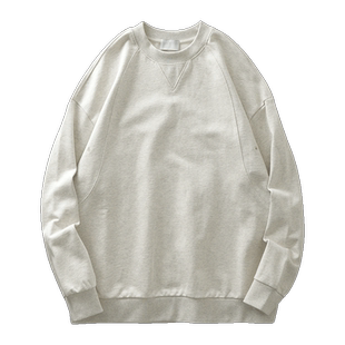 美式复古500G重磅纯棉圆领卫衣男春秋季厚实新款倒三角长袖T恤男