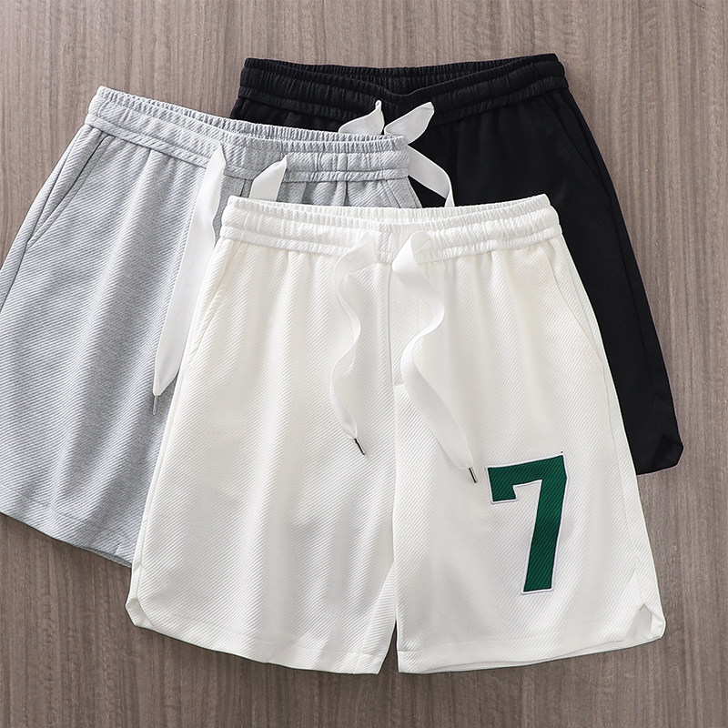日系斜纹针织短裤男夏季宽松透气沙滩裤潮流篮球运动休闲五分裤子